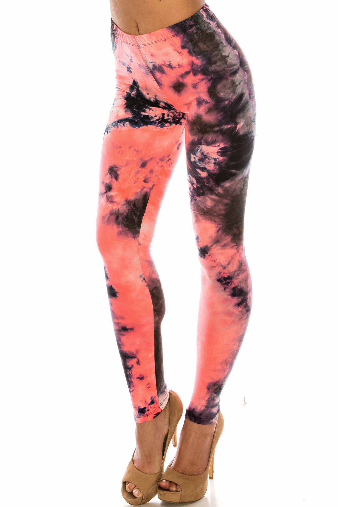 Buttery Smooth Coral Tie Dye Plus Size Leggings