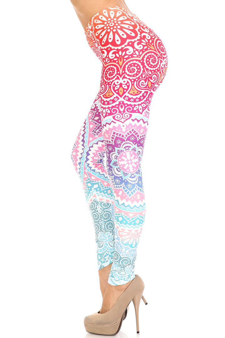 Creamy Soft Ombre Mandala Aztec Plus Size Leggings - USA Fashion