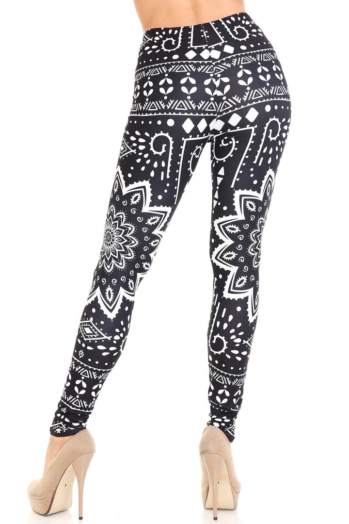 Creamy Soft Black Tribal Mandala Plus Size Leggings - By USA Fashion
