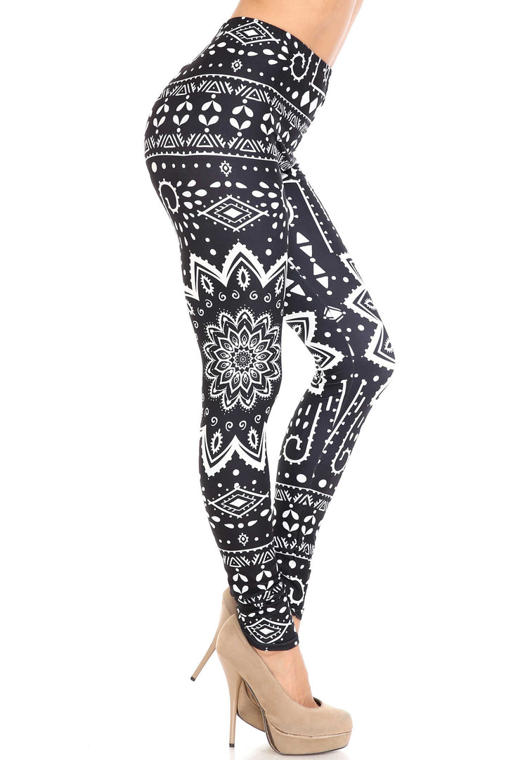 Creamy Soft Black Tribal Mandala Plus Size Leggings - By USA Fashion