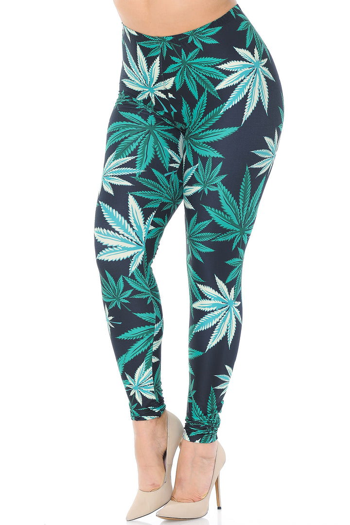Creamy Soft Black Weed Plus Size Leggings - USA Fashion