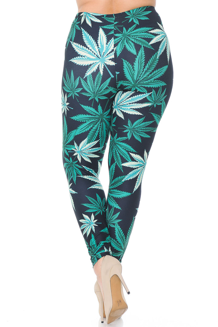Creamy Soft Black Weed Plus Size Leggings - USA Fashion