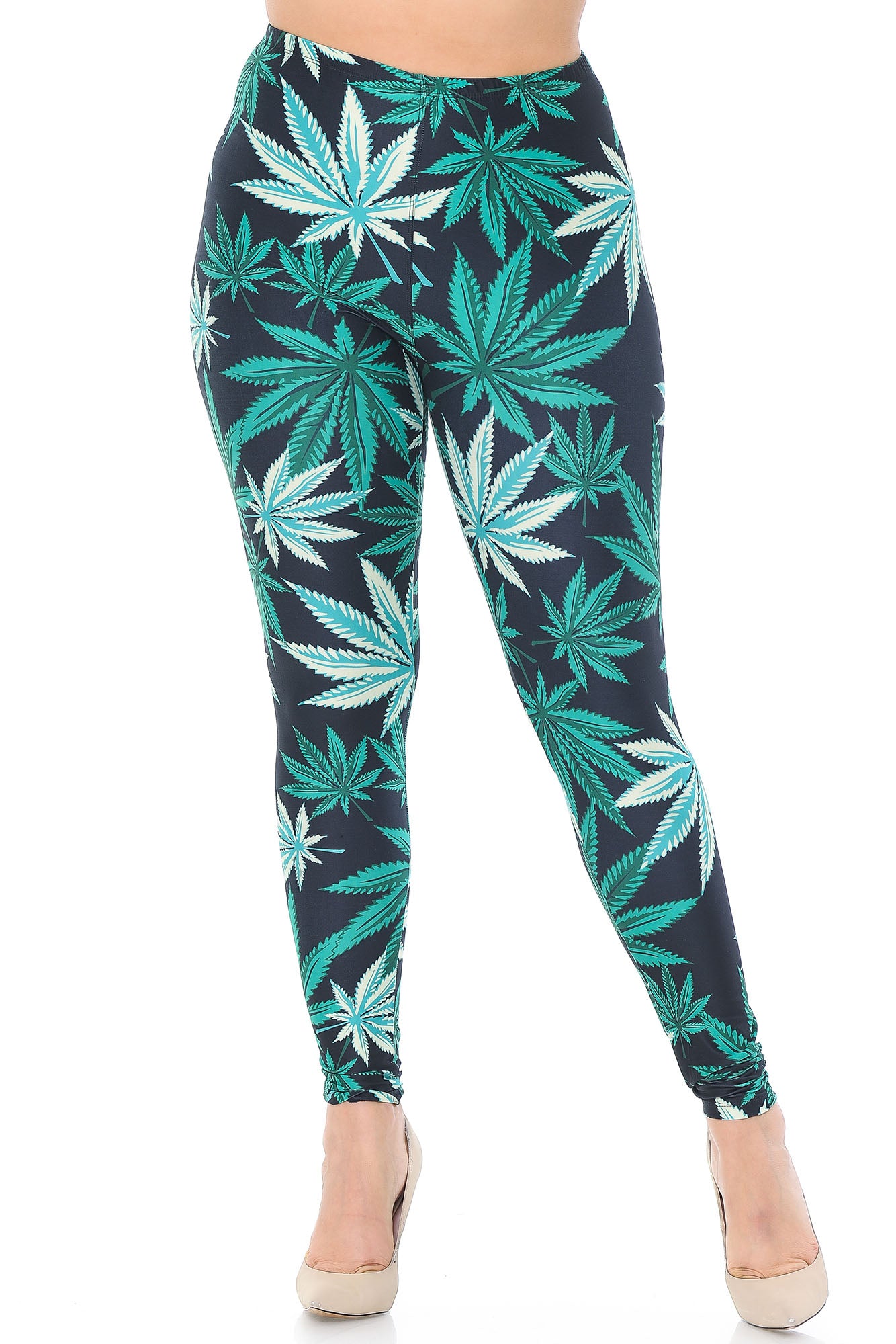 Creamy Soft Black Weed Plus Size Leggings - USA Fashion (One Size Plus,Green)
