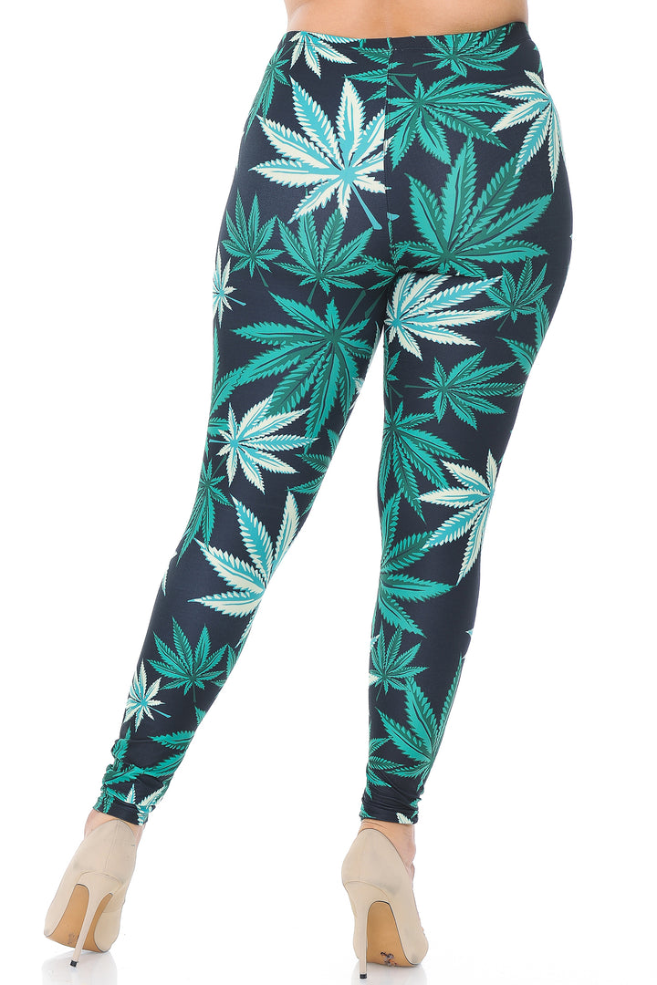 Creamy Soft Black Weed Plus Size Leggings - USA Fashion