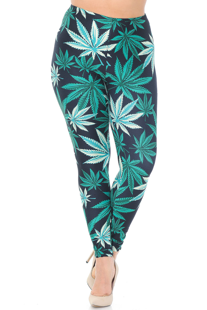 Creamy Soft Black Weed Plus Size Leggings - USA Fashion