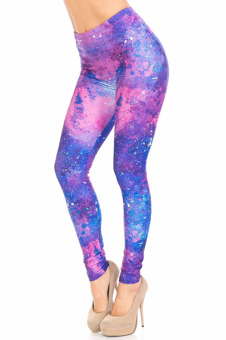 Creamy Soft Blue Fuchsia Nebula Plus Size Leggings - USA Fashion