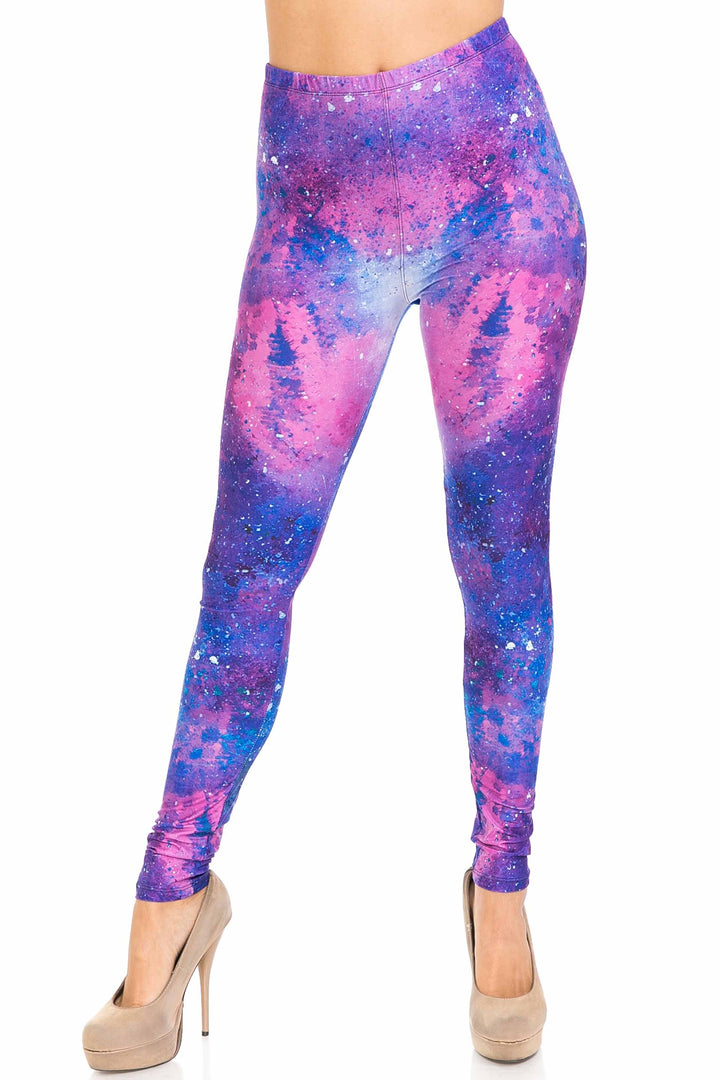 Creamy Soft Blue Fuchsia Nebula Plus Size Leggings - USA Fashion