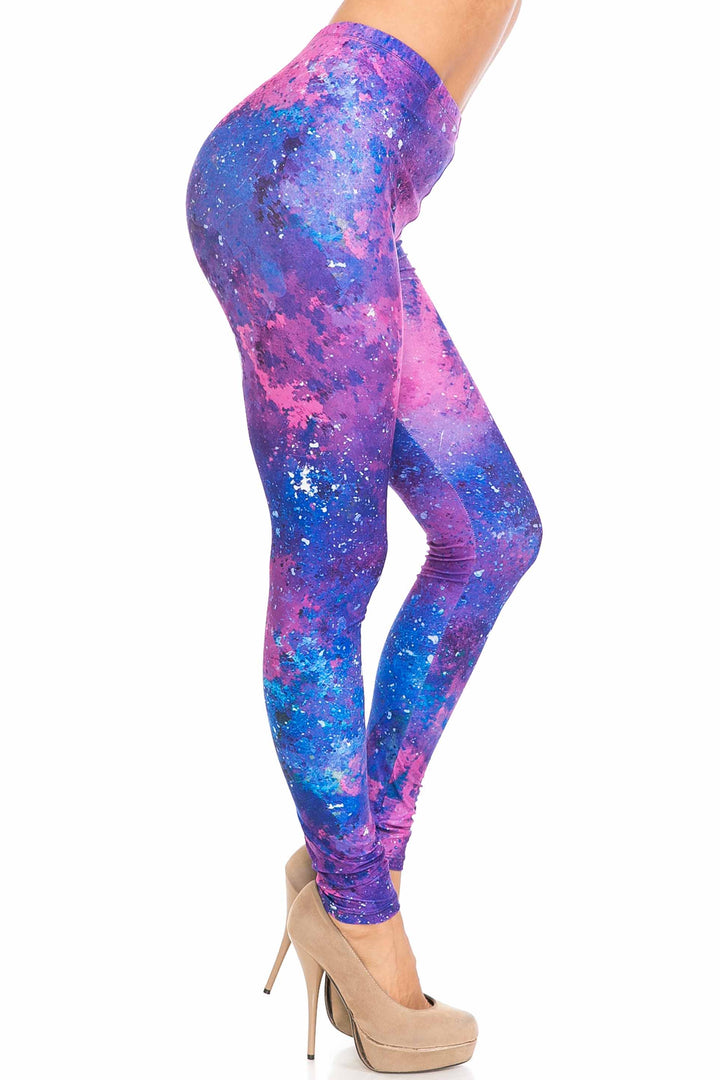 Creamy Soft Blue Fuchsia Nebula Plus Size Leggings - USA Fashion