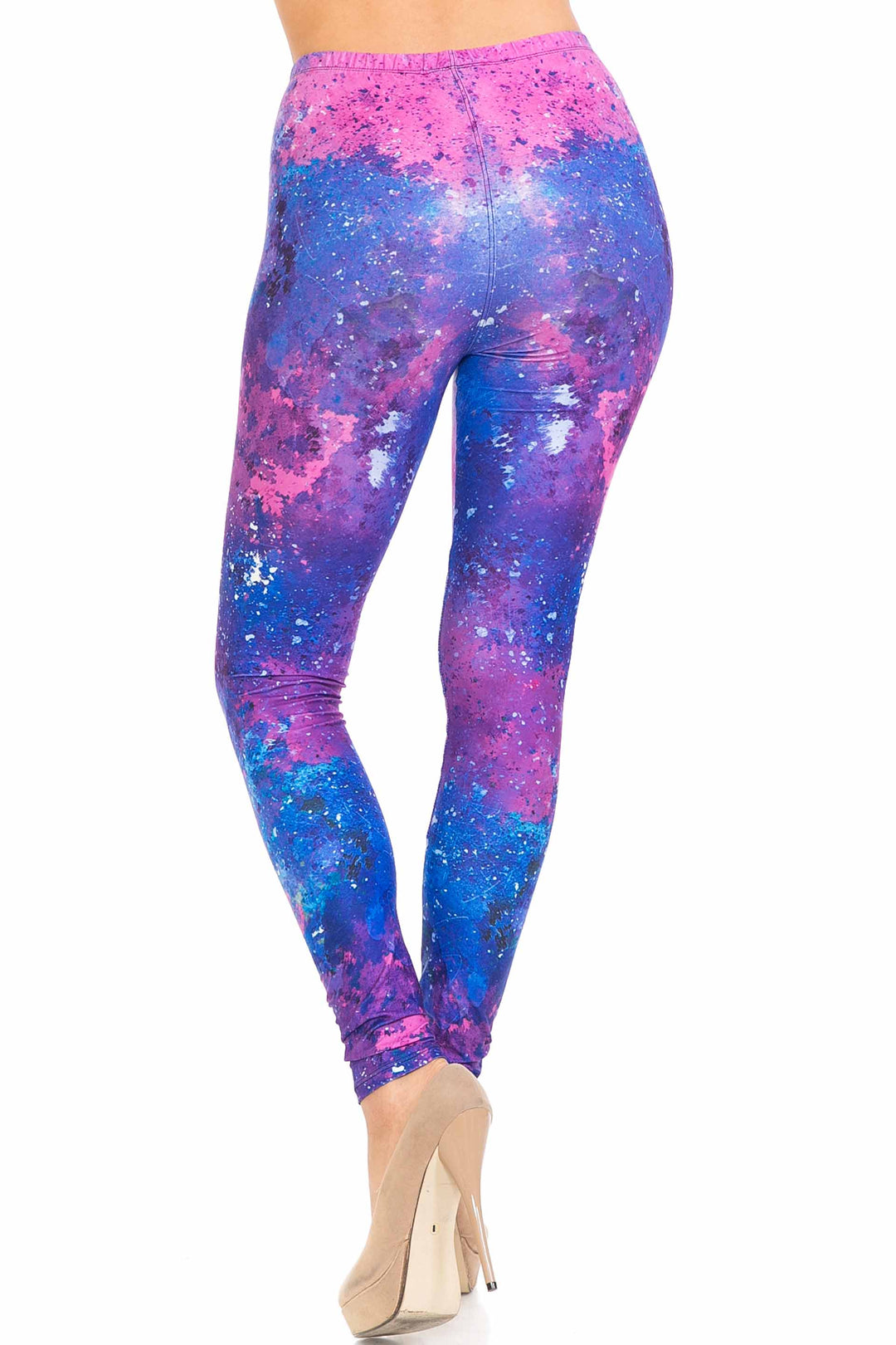 Creamy Soft Blue Fuchsia Nebula Plus Size Leggings - USA Fashion