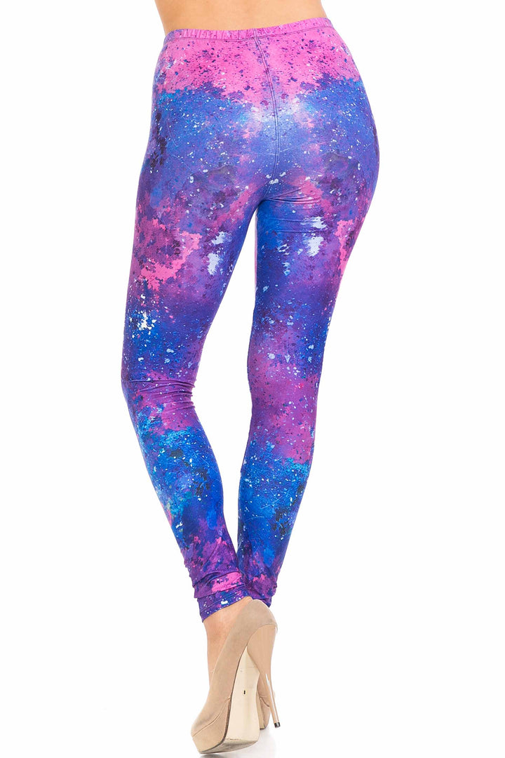 Creamy Soft Blue Fuchsia Nebula Plus Size Leggings - USA Fashion