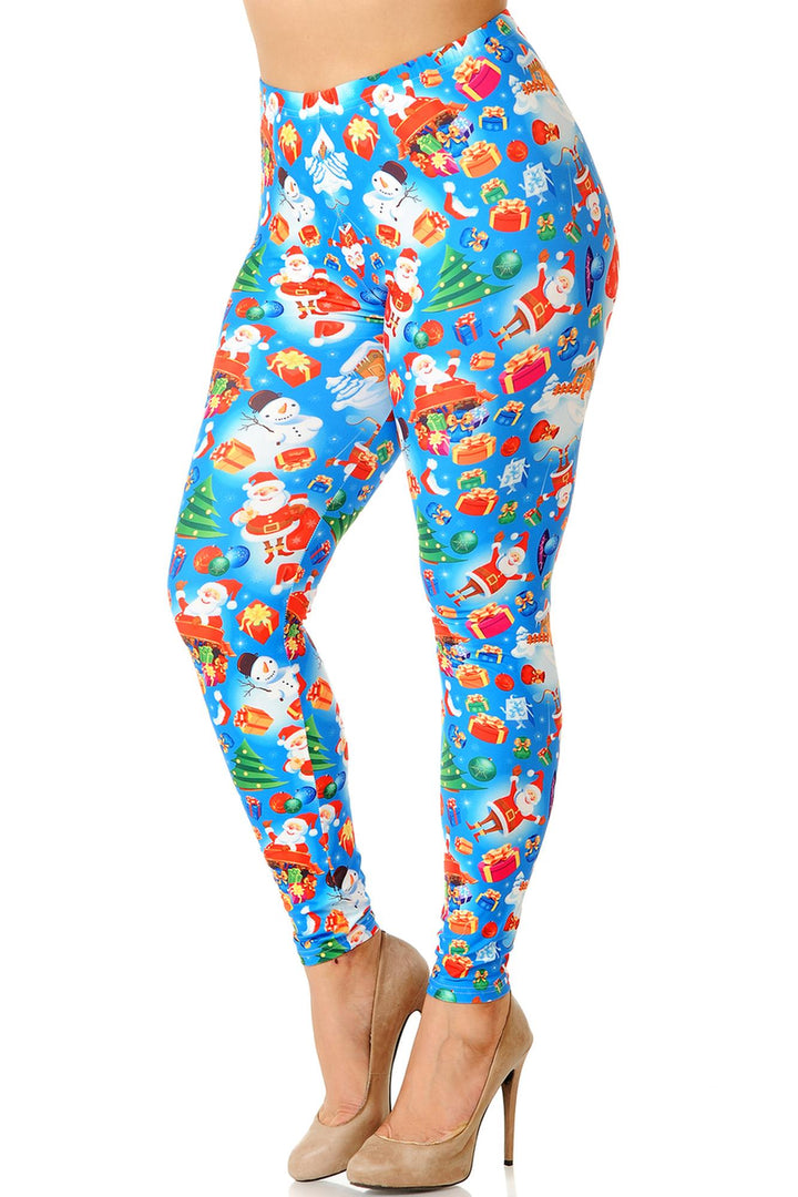 Creamy Soft Festive Blue Christmas Plus Size Leggings