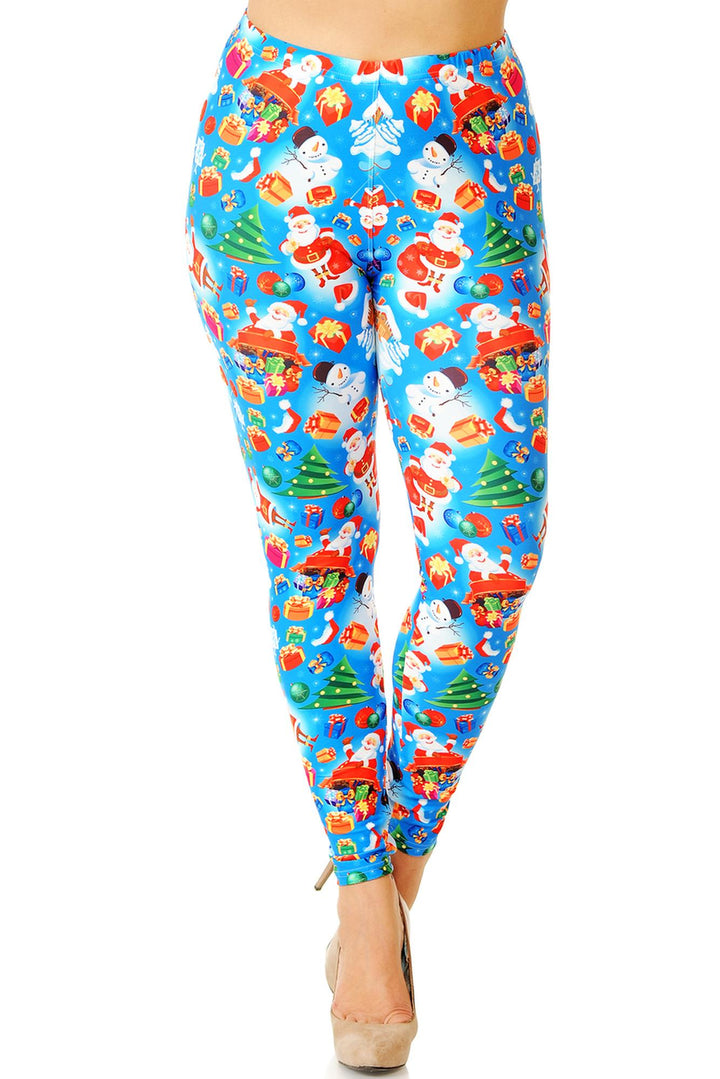 Creamy Soft Festive Blue Christmas Plus Size Leggings