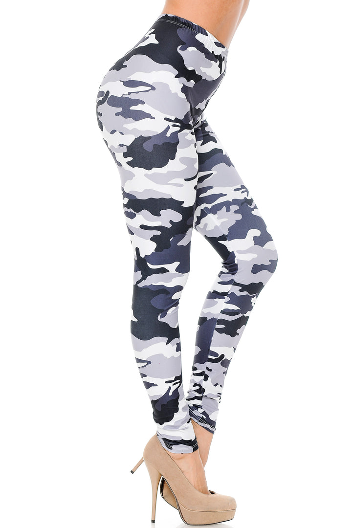 Creamy Soft Black and White Camouflage Plus Size Leggings