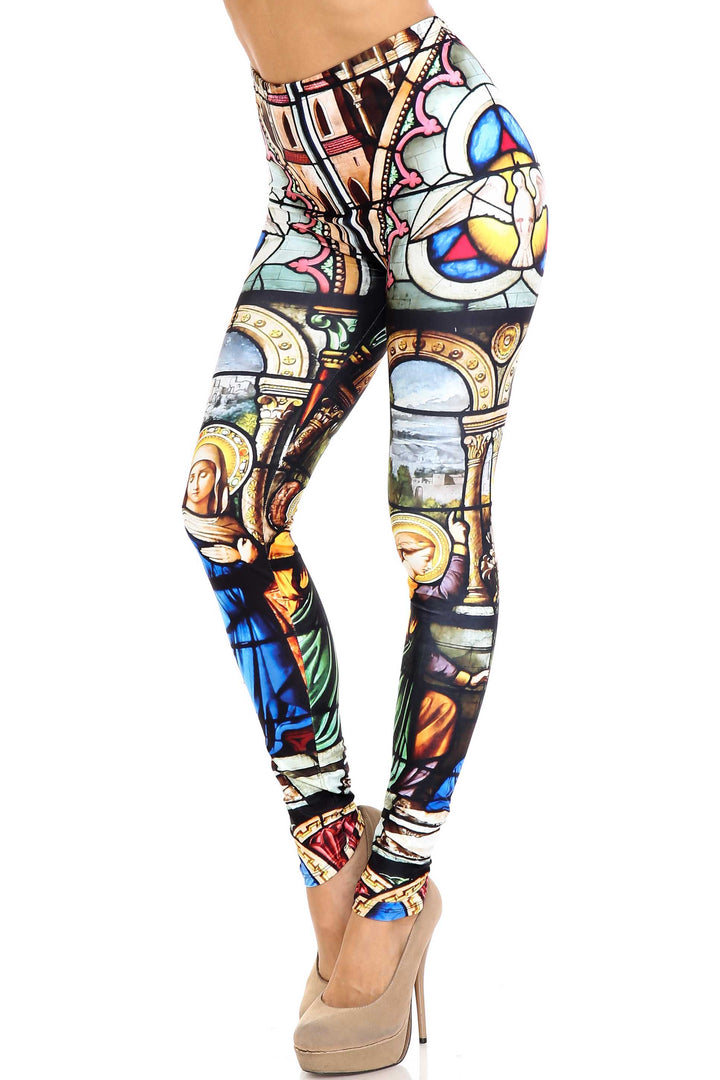 Creamy Soft Stained Glass Cathedral Plus Size Leggings - USA Fashion
