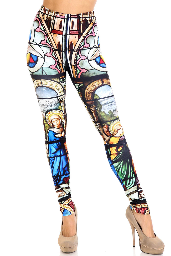 Creamy Soft Stained Glass Cathedral Plus Size Leggings - USA Fashion