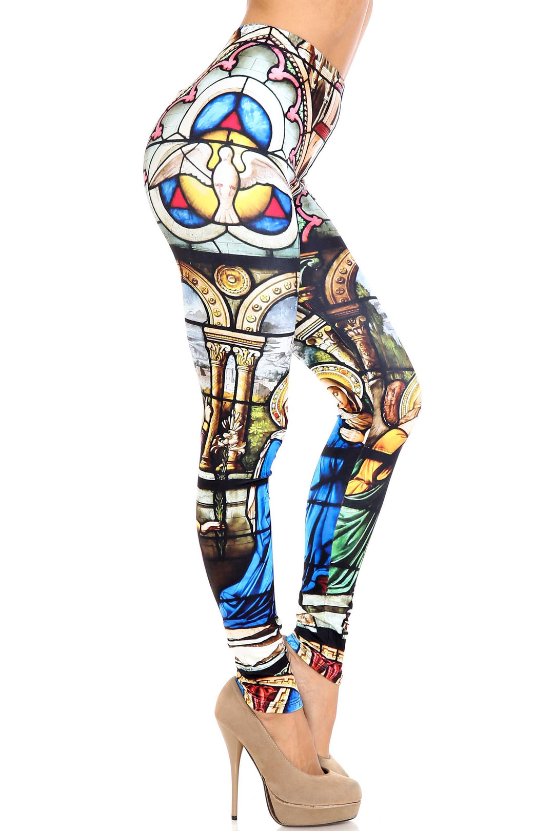 Creamy Soft Stained Glass Cathedral Plus Size Leggings - USA Fashion