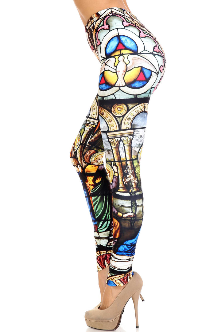 Creamy Soft Stained Glass Cathedral Plus Size Leggings - USA Fashion