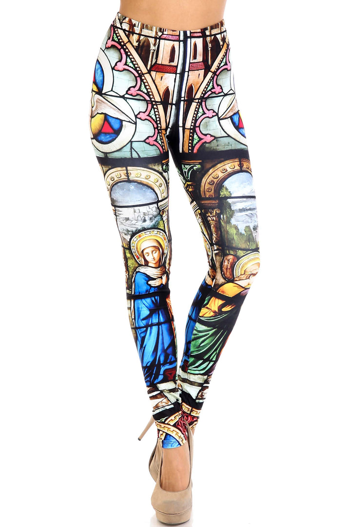 Creamy Soft Stained Glass Cathedral Plus Size Leggings - USA Fashion
