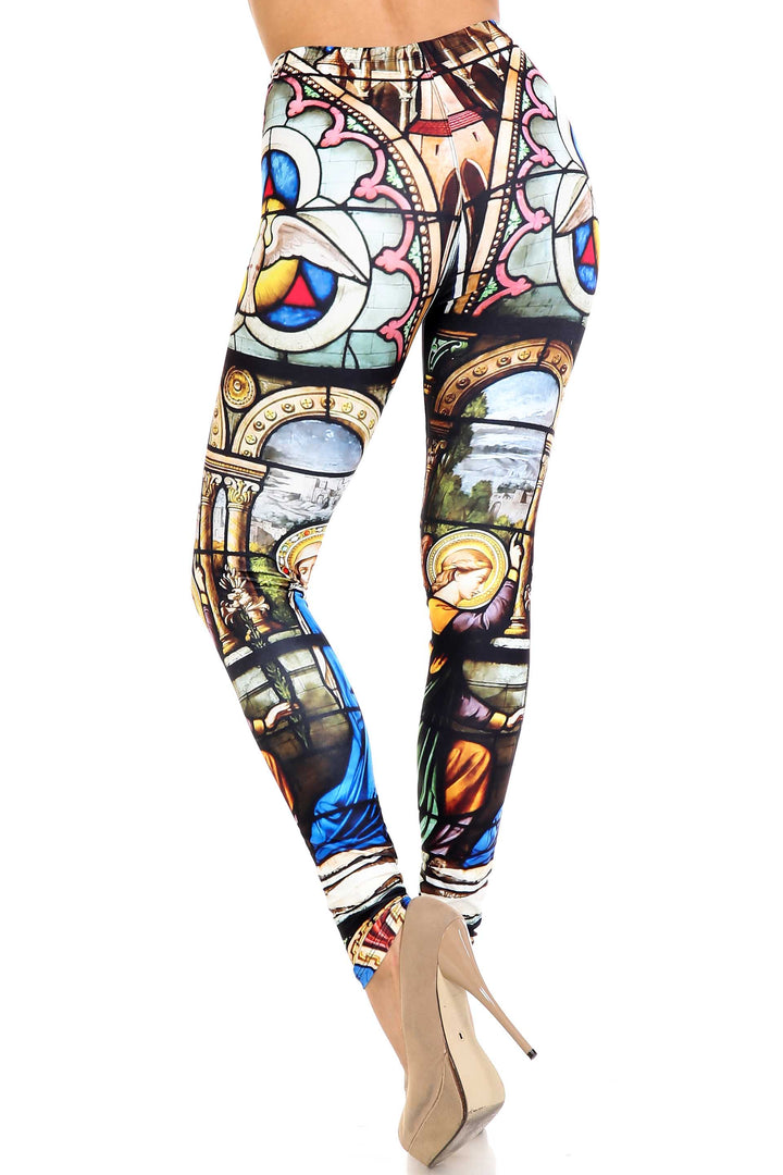 Creamy Soft Stained Glass Cathedral Plus Size Leggings - USA Fashion