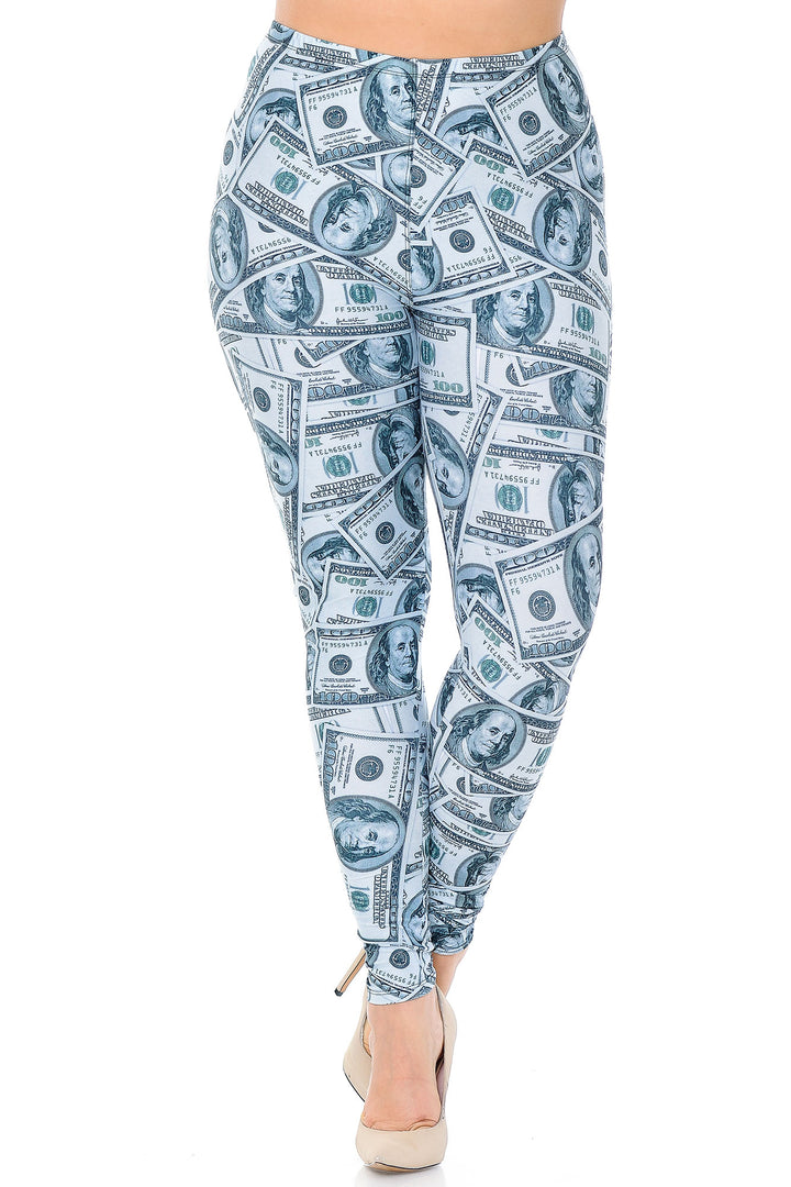 Creamy Soft Raining Money Plus Size Leggings - USA Fashion