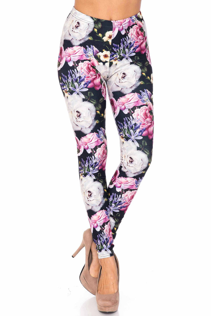 Creamy Soft Floral Garden Bouquet Plus Size Leggings - USA Fashion