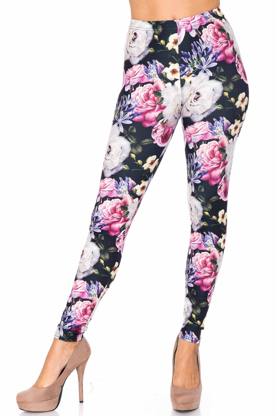 Creamy Soft Floral Garden Bouquet Plus Size Leggings - USA Fashion