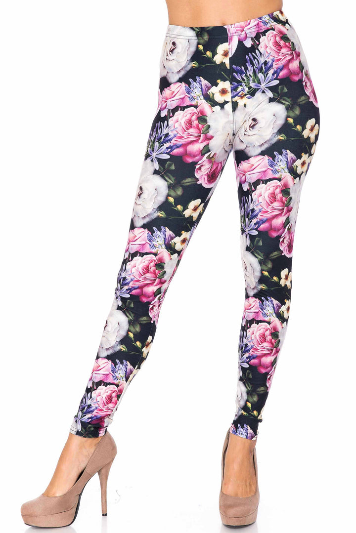 Creamy Soft Floral Garden Bouquet Plus Size Leggings - USA Fashion