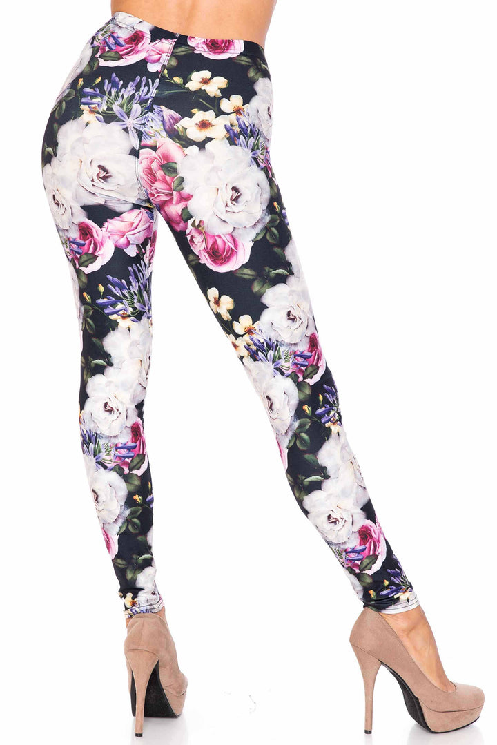 Creamy Soft Floral Garden Bouquet Plus Size Leggings - USA Fashion
