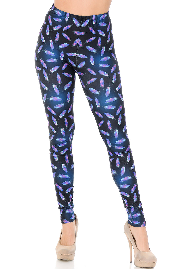 Creamy Soft Glowing Iridescent Feathers Plus Size Leggings