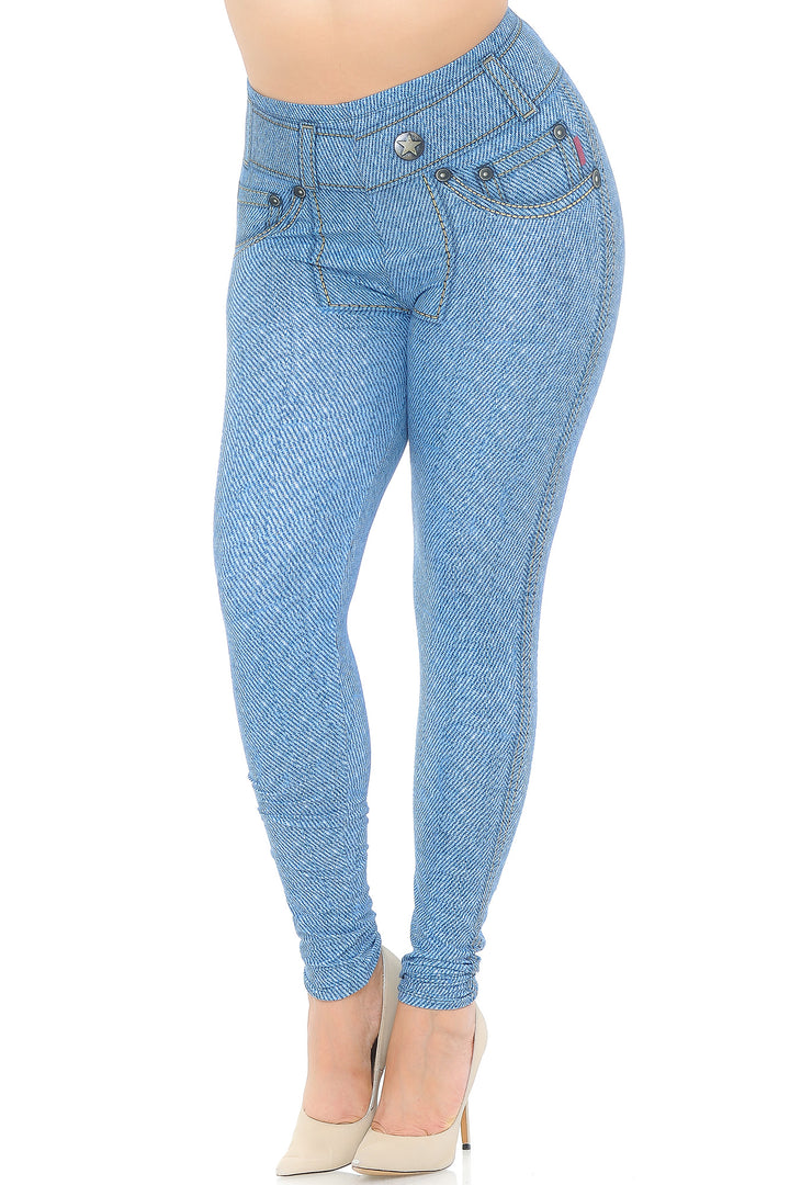 Creamy Soft Beautiful Blue Jean Plus Size Leggings - USA Fashion