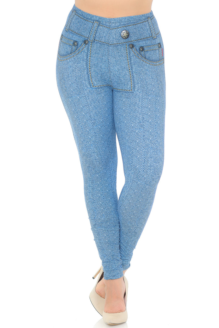 Creamy Soft Beautiful Blue Jean Plus Size Leggings - USA Fashion