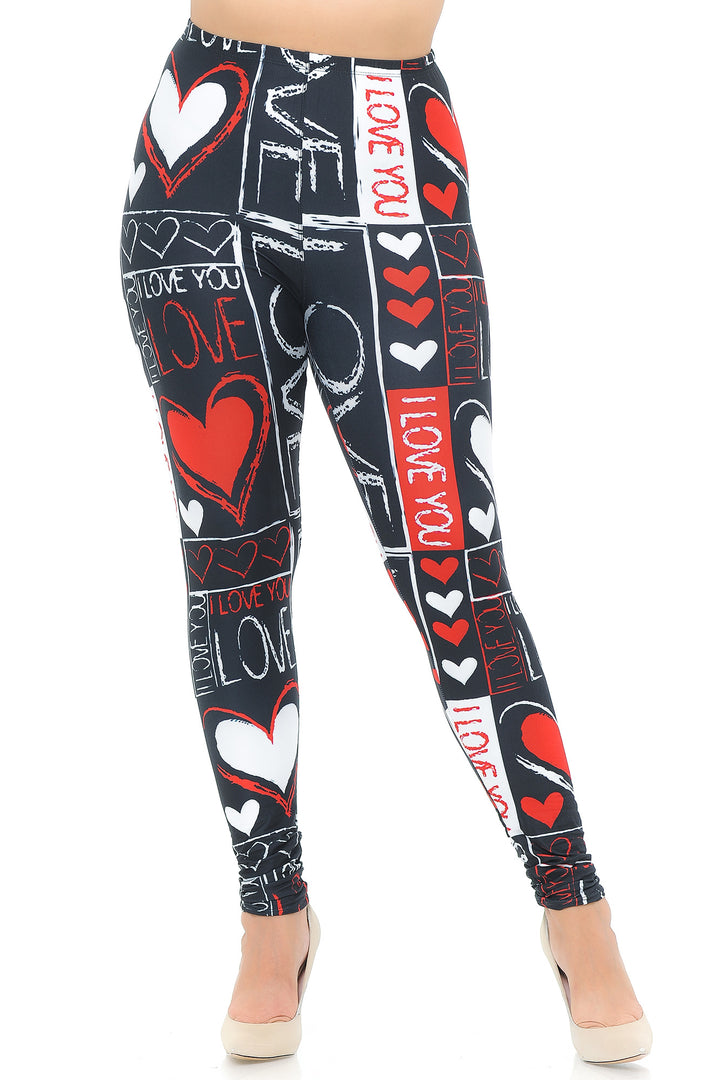Creamy Soft Heart and Love Plus Size Leggings - USA Fashion