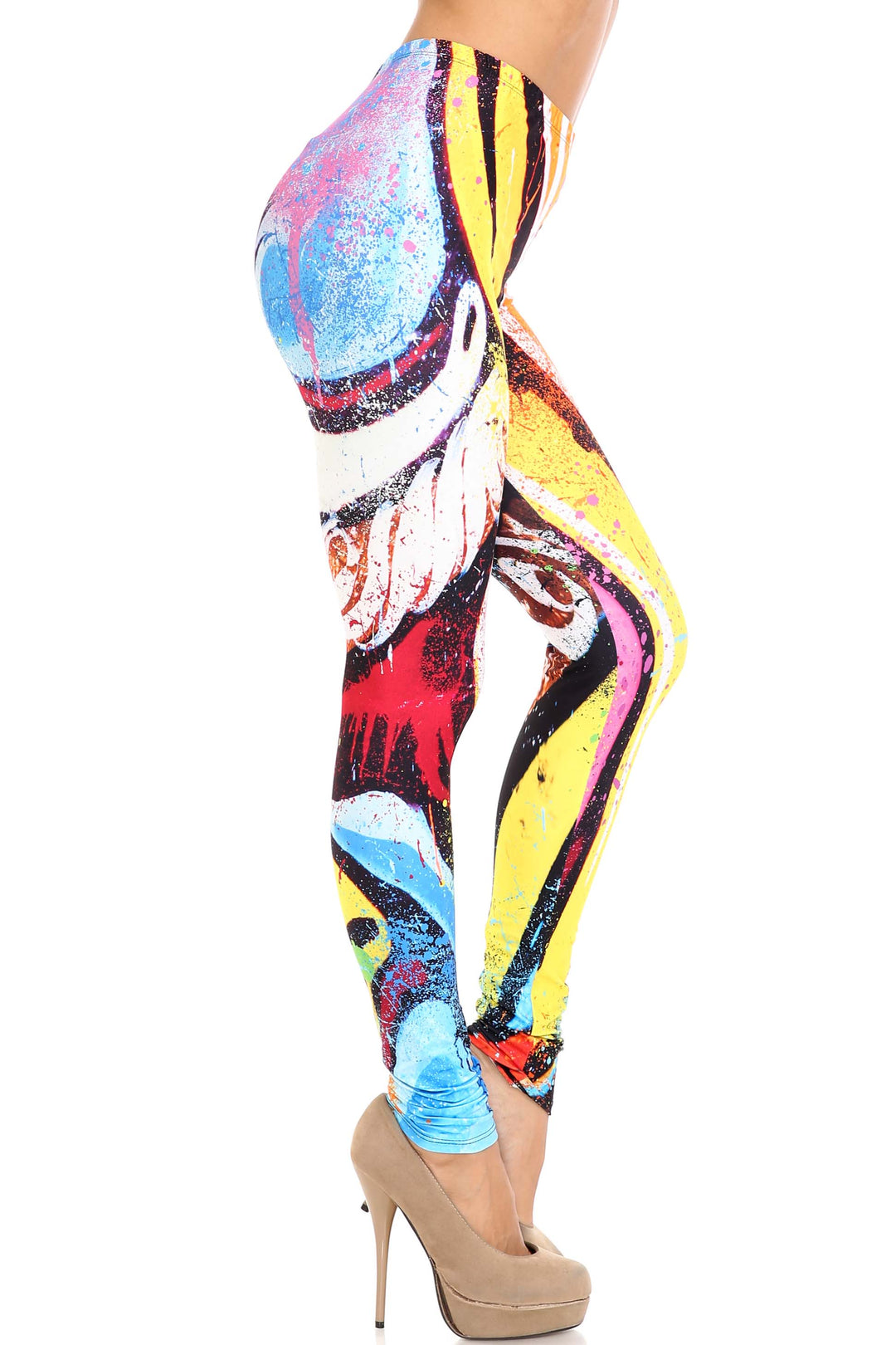 Creamy Soft Colorful Paint Strokes Plus Size Leggings - USA Fashion (One Size Plus,Multi Color Bold)