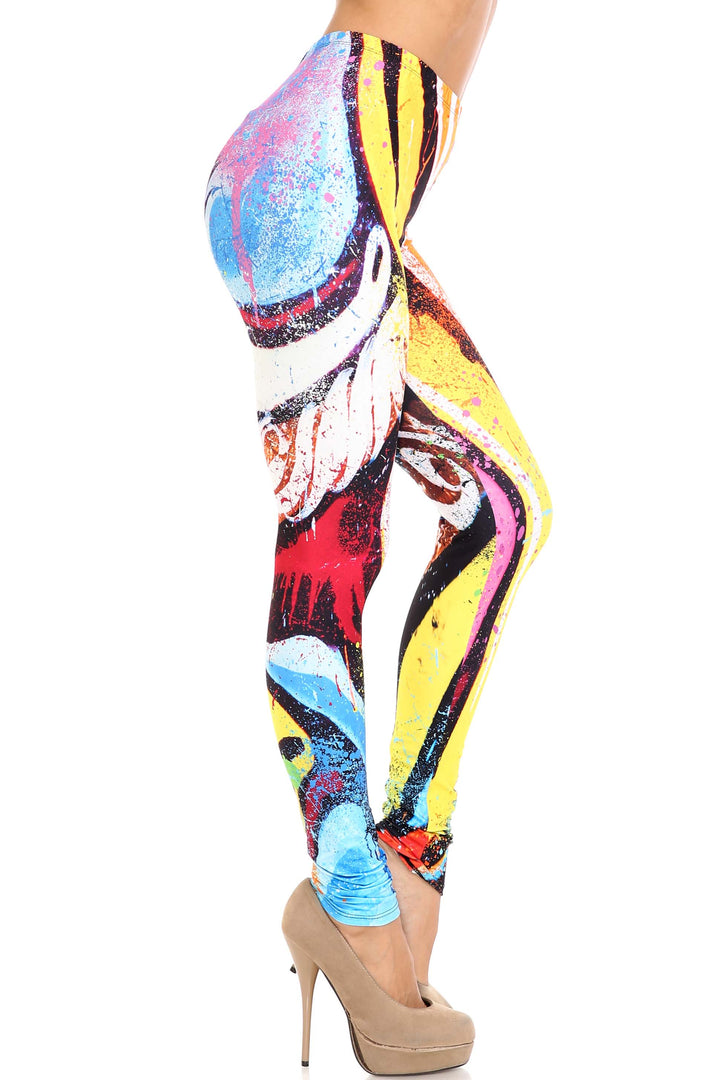 Creamy Soft Colorful Paint Strokes Plus Size Leggings - USA Fashion (One Size Plus,Multi Color Bold)