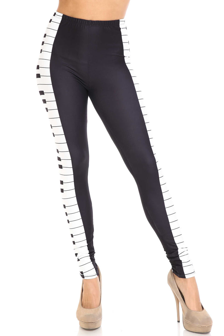 Creamy Soft Keys of the Piano Plus Size Leggings - USA Fashion