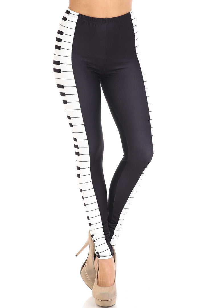 Creamy Soft Keys of the Piano Plus Size Leggings - USA Fashion