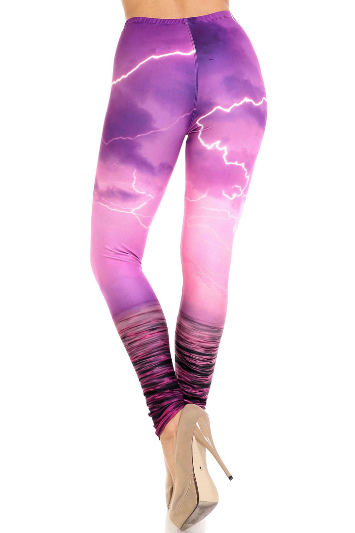 Creamy Soft Pink Lightning Storm Plus Size Leggings - USA Fashion