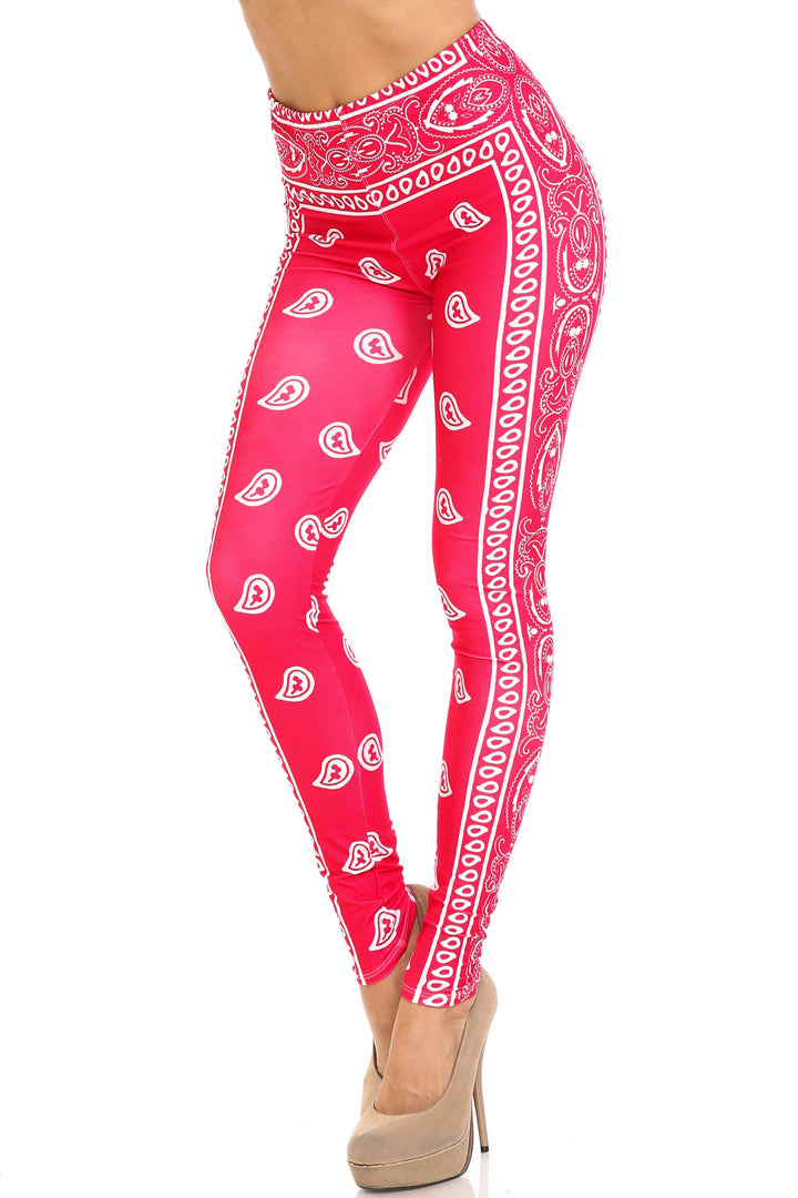 Creamy Soft Red Bandana Plus Size Leggings - USA Fashion