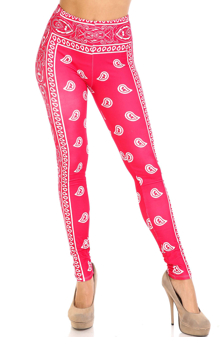 Creamy Soft Red Bandana Plus Size Leggings - USA Fashion