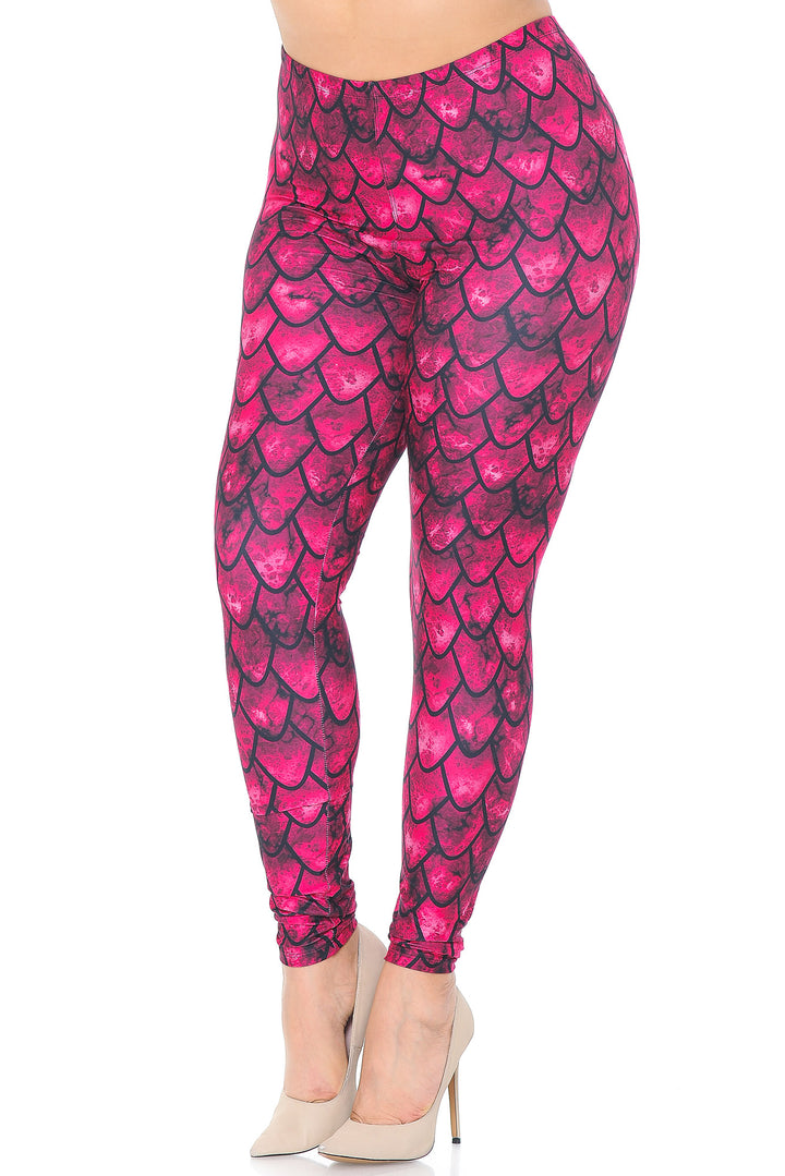 Creamy Soft Red Scale Plus Size Leggings - USA Fashion