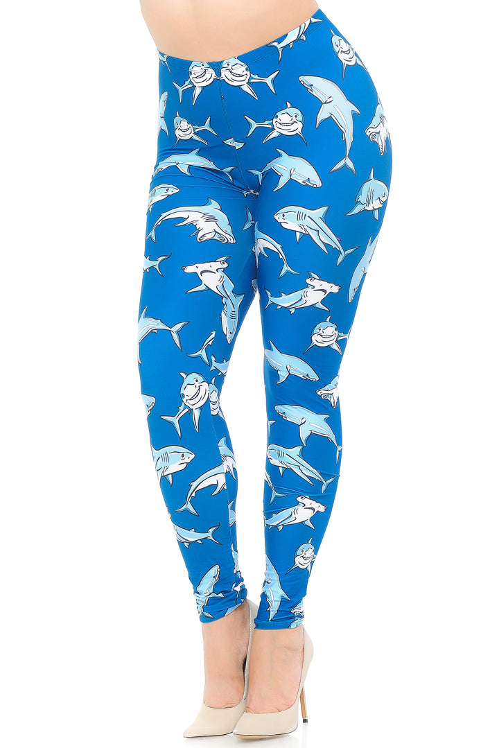 Creamy Soft Shark Plus Size Leggings - USA Fashion