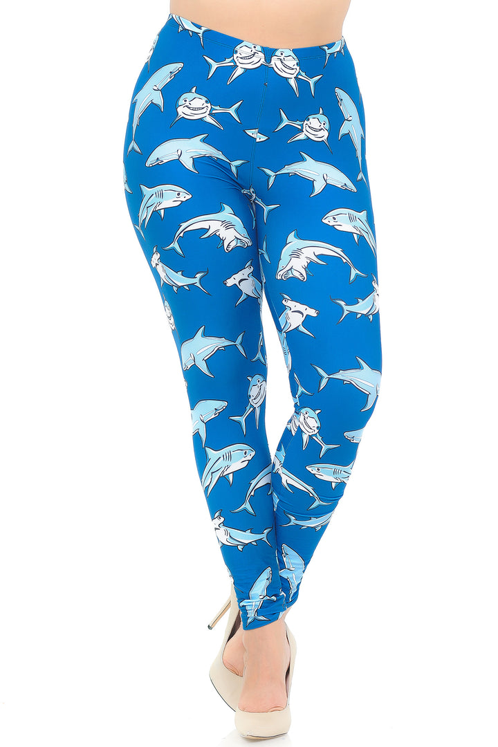 Creamy Soft Shark Plus Size Leggings - USA Fashion