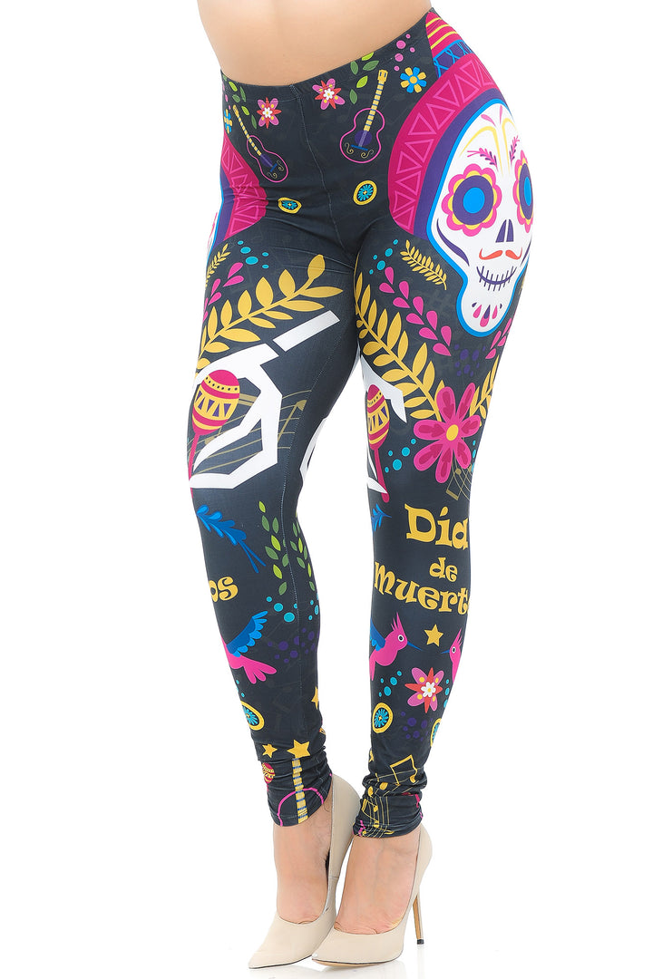 Creamy Soft Day of the Dead Plus Size Leggings - USA Fashion