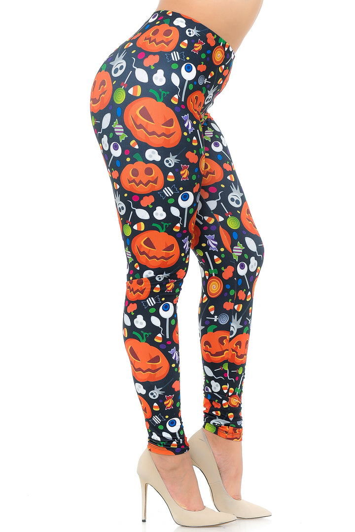 Creamy Soft Pumpkins and Halloween Candy Plus Size Leggings - USA Fashion (One Size Plus,Multi Color Bold)