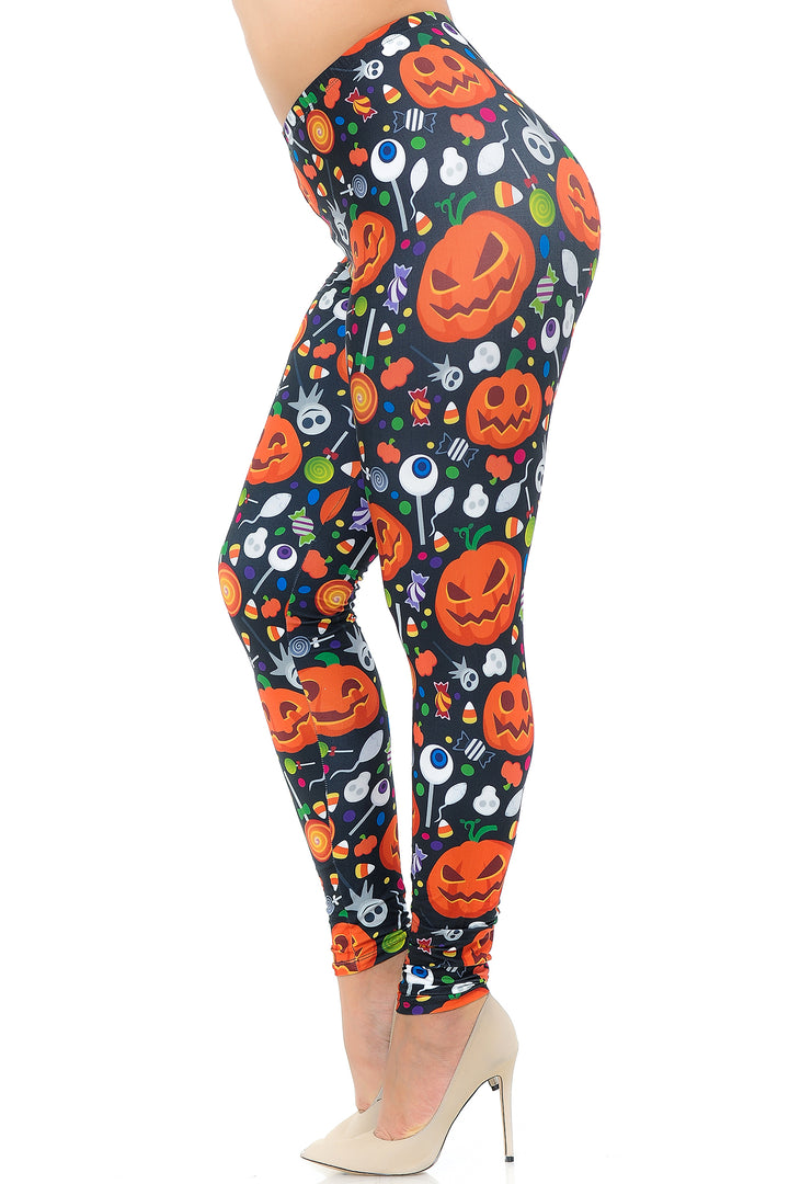Creamy Soft Pumpkins and Halloween Candy Plus Size Leggings - USA Fashion (One Size Plus,Multi Color Bold)