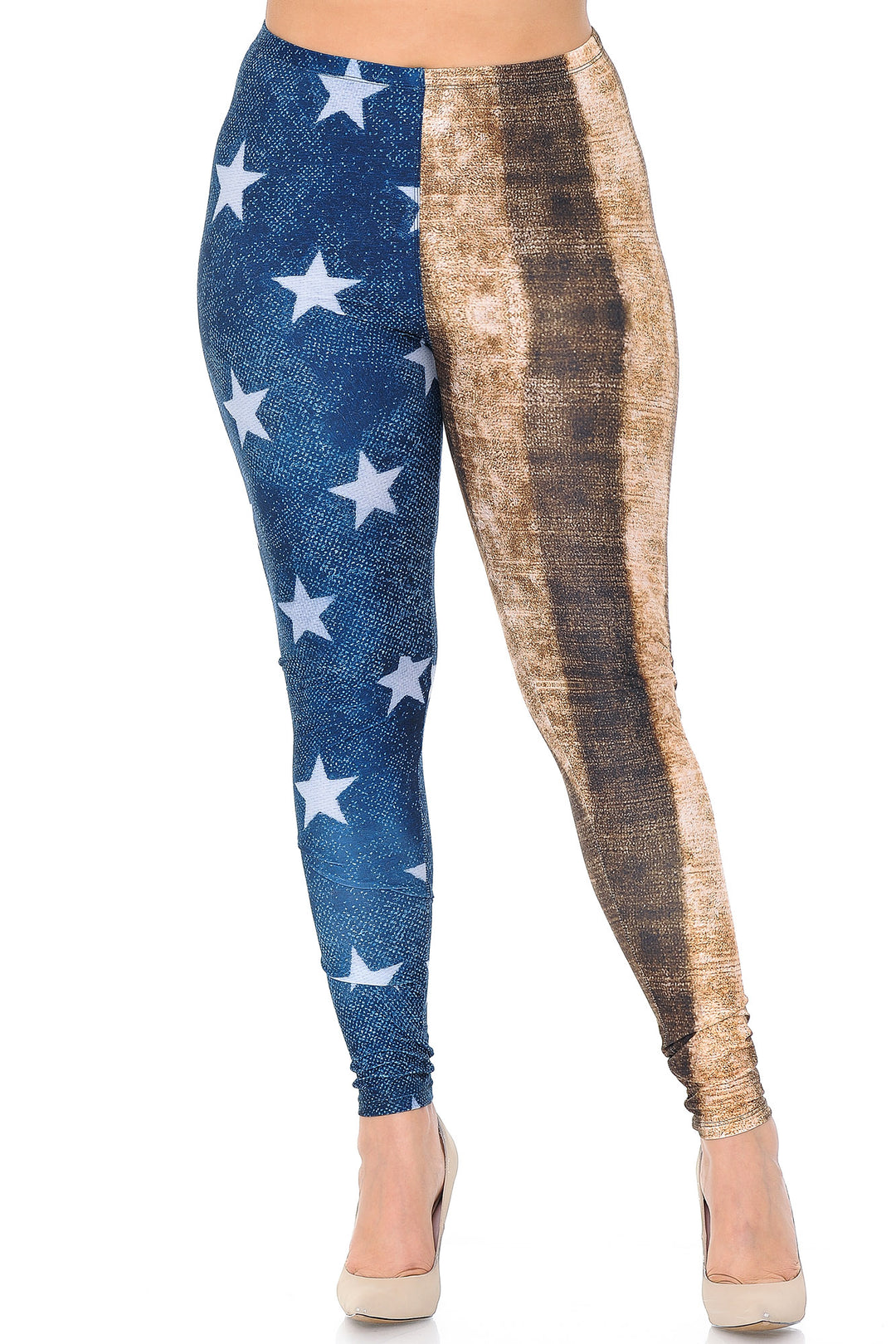 Creamy Soft Vintage USA Flag Plus Size Leggings - USA Fashion (One Size Plus,Blue)