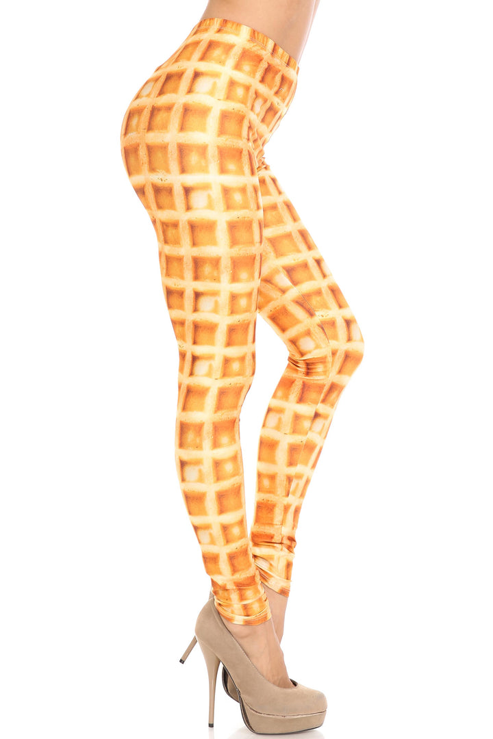 Creamy Soft Waffle Plus Size Leggings - By USA Fashion (One Size Plus,Beige)