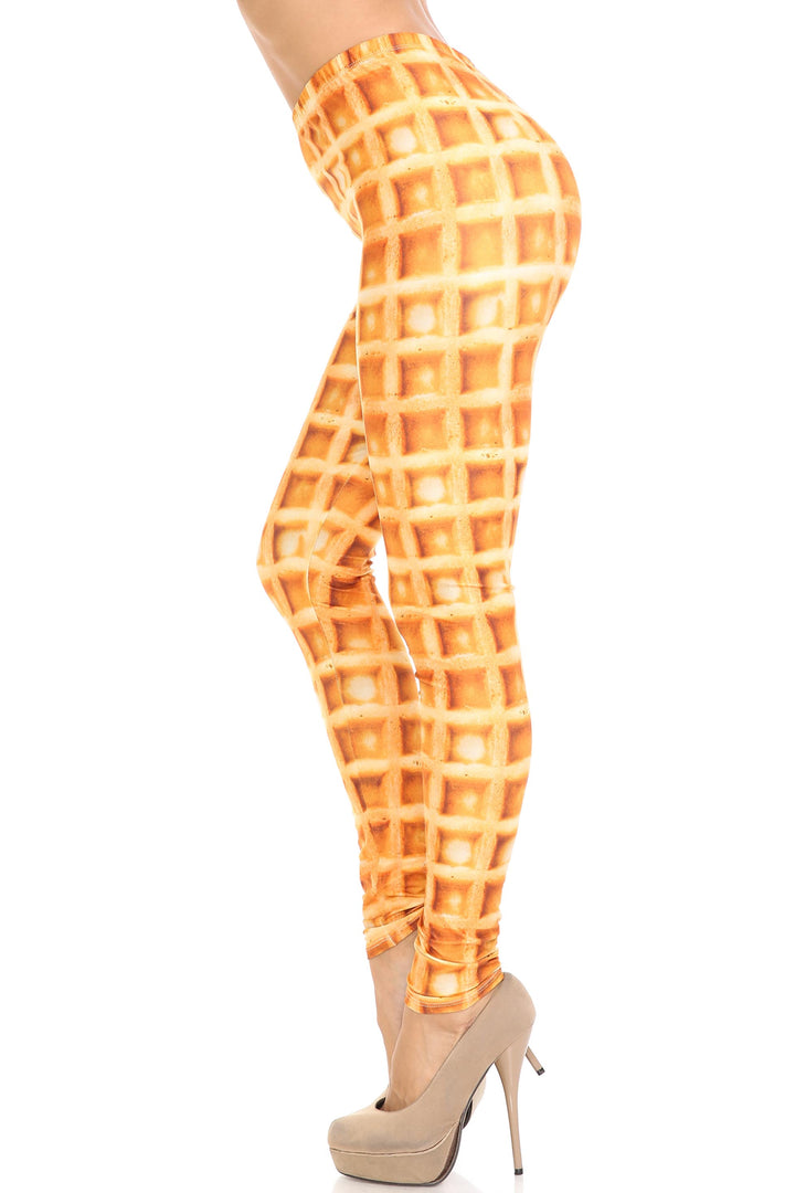 Creamy Soft Waffle Plus Size Leggings - By USA Fashion (One Size Plus,Beige)