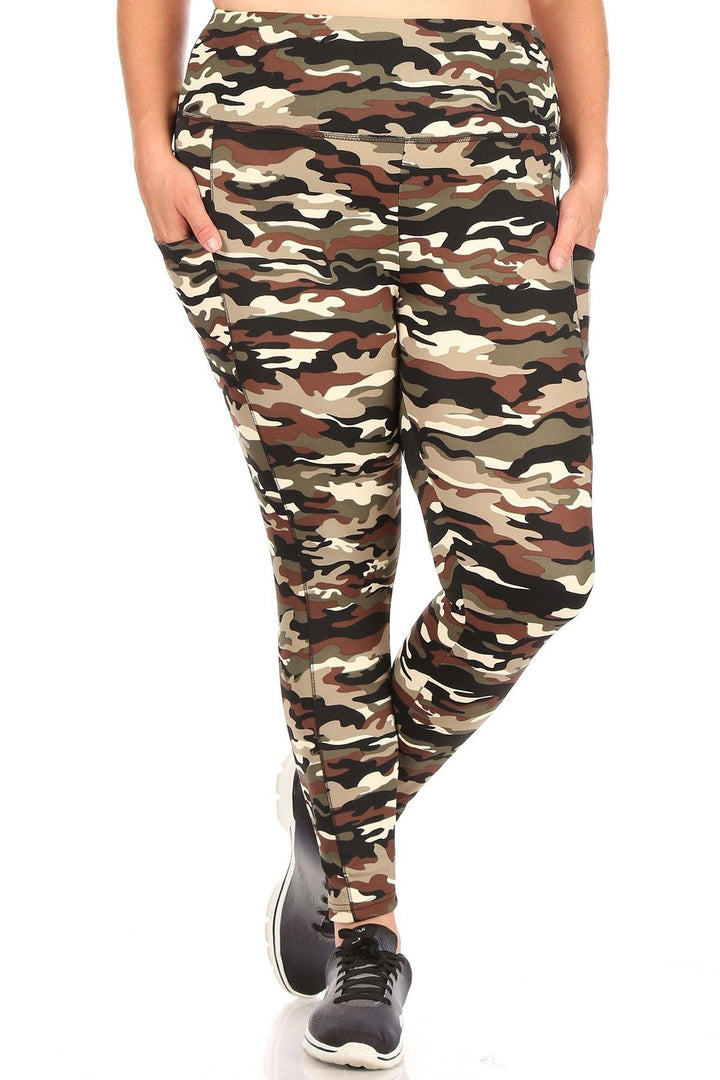 Camouflage Sport Plus Size Leggings with Side Pocket