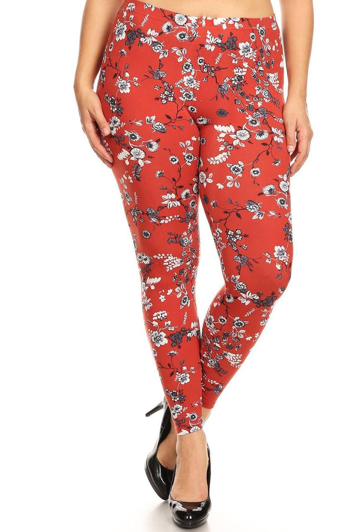 Buttery Smooth Ruby Red Spring Floral Plus Size Leggings